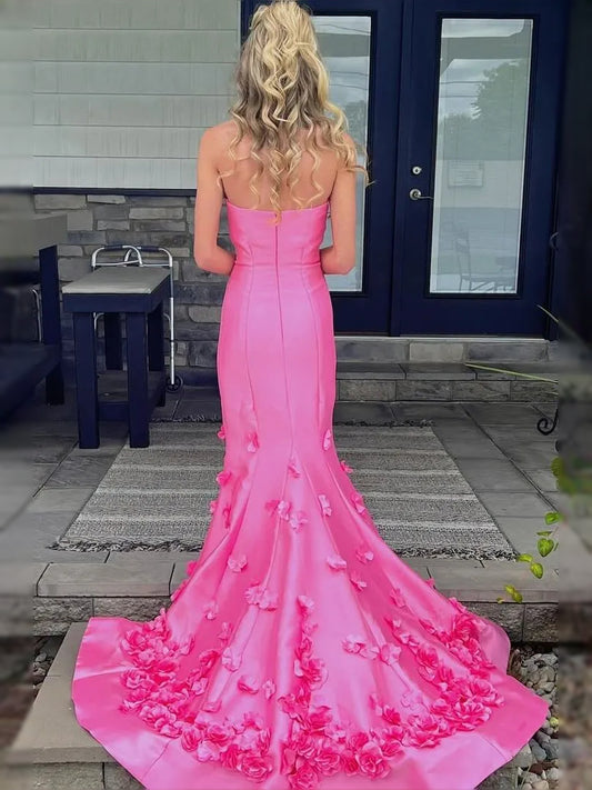 Pink floor-length prom dress, alternate view showing the bodice and skirt