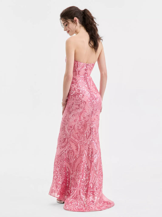 Coral mermaid floor-length formal dress with sequins, alternate view
