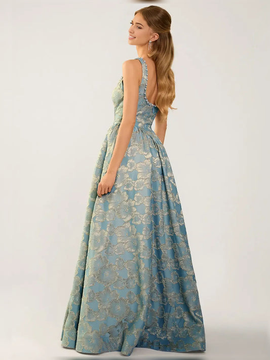 As Picture a-line floor-length formal dress with skirt slit, alternate view