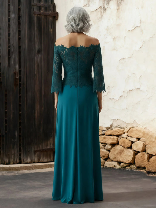Peacock floor-length mother of the bride dress, alternate view showing the bodice and skirt