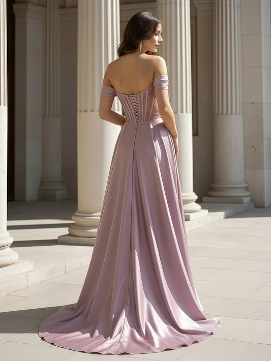 Mauve floor-length prom dress, alternate view showing the bodice and skirt