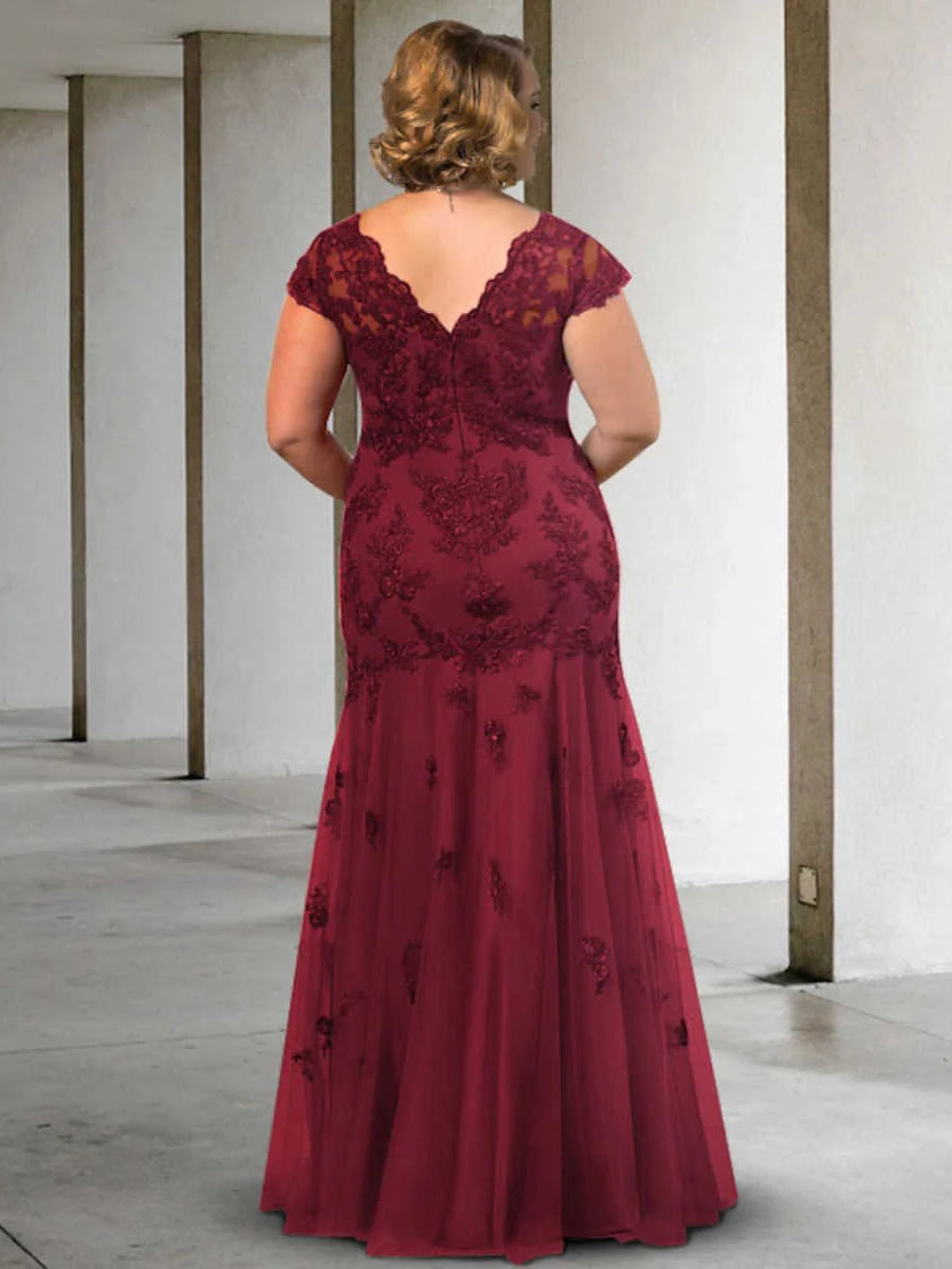 Burgundy floor-length mother of the bride dress, alternate view showing the bodice and skirt