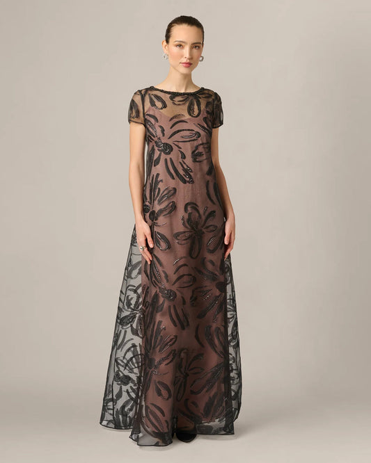 short-sleeve a-line maxi mother of the bride dress - image 2