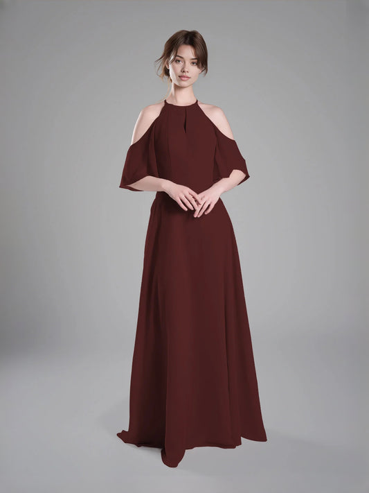 Burgundy floor-length bridesmaid dress, alternate view showing the bodice and skirt