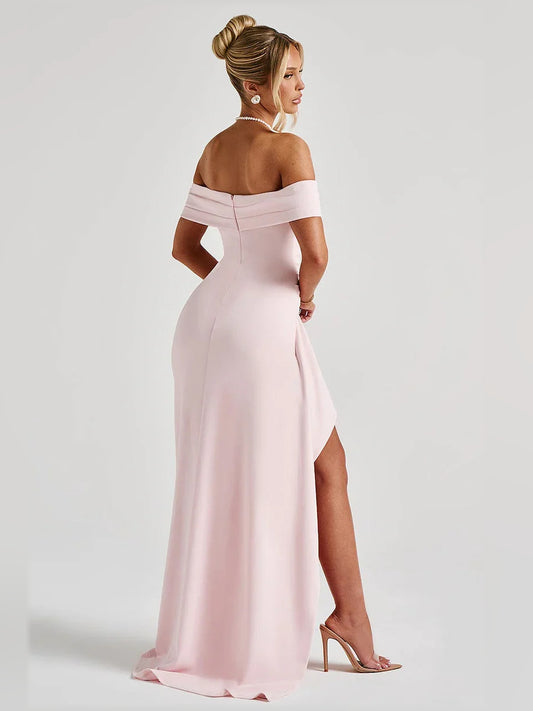 Blush Pink mermaid floor-length formal dress with ruching, alternate view