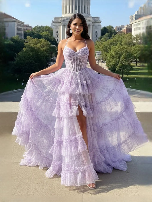 Lilac maxi prom dress, alternate view showing the bodice and skirt