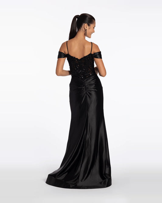 off shoulder trumpet maxi prom dress - image 2