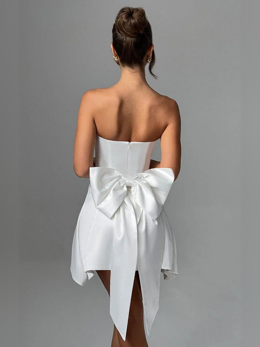 Ivory mini homecoming dress, alternate view showing the bodice and skirt