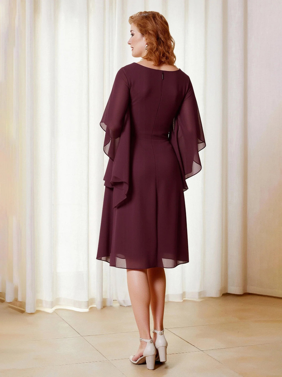 Cabernet midi mother of the bride dress, alternate view showing the bodice and skirt