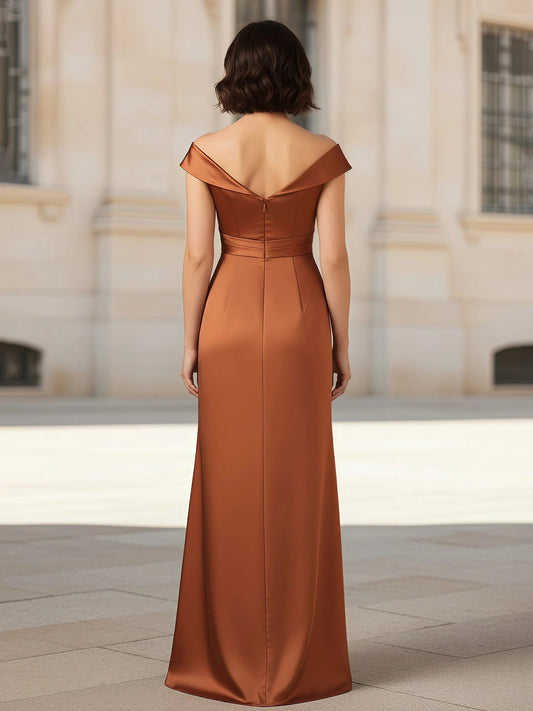 Rust floor-length mother of the bride dress, alternate view showing the bodice and skirt