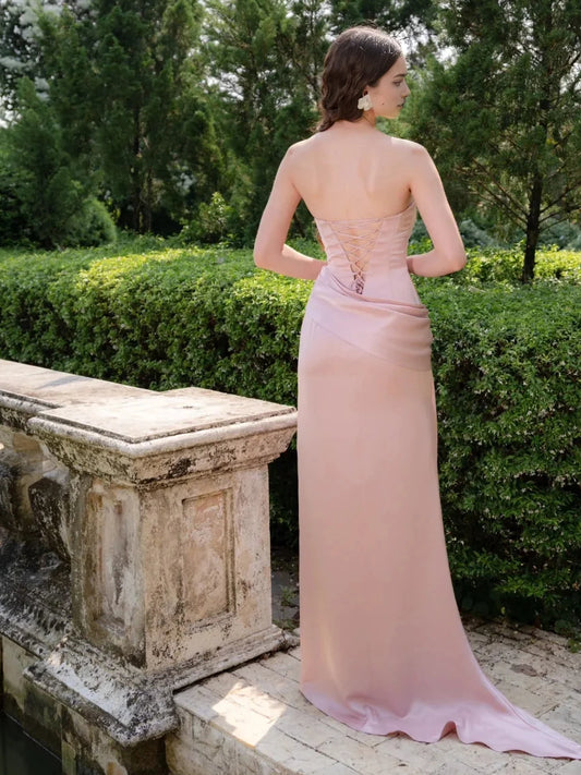 Blush Champagne floor-length bridesmaid dress, alternate view showing the bodice and skirt