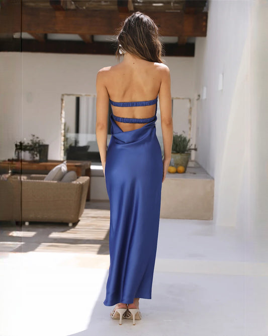 sleeveless satin a-line maxi bridesmaid dress - image 2