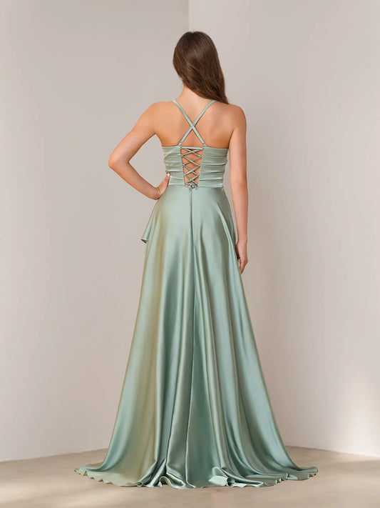 Dusty Sage floor-length bridesmaid dress, alternate view showing the bodice and skirt