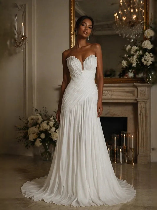 Ivory floor-length wedding dress, alternate view showing the bodice and skirt