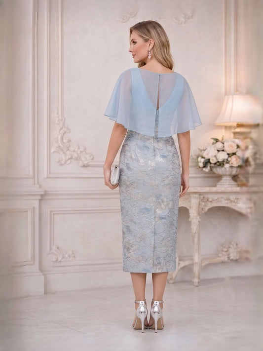 Blush Pink midi mother of the bride dress, alternate view showing the bodice and skirt