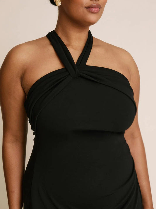 Black floor-length bridesmaid dress, alternate view showing the bodice and skirt