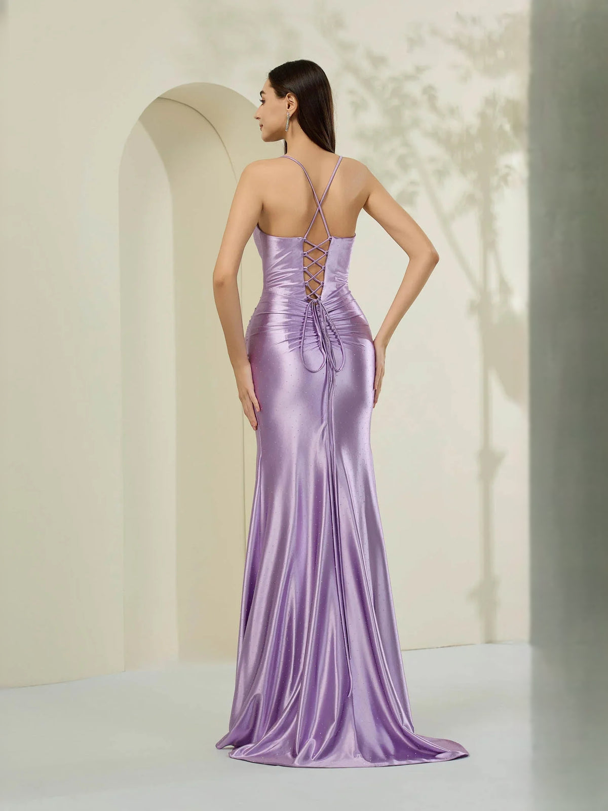 Lilac mermaid floor-length formal dress with beading, alternate view