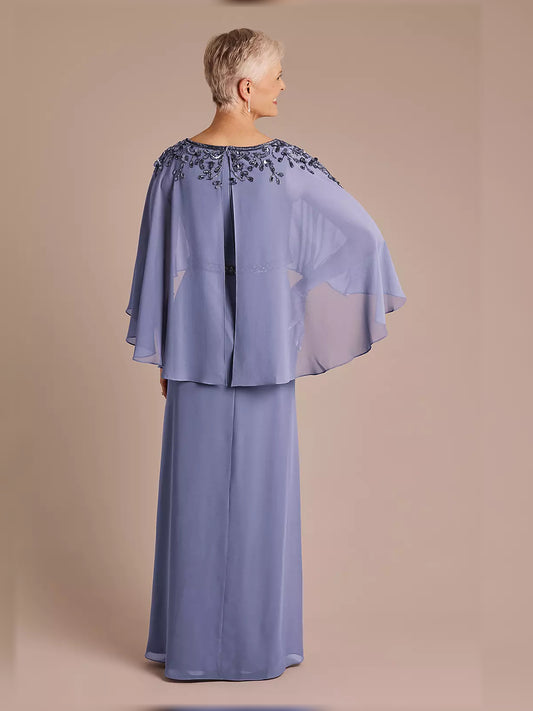 Periwinkle floor-length mother of the bride dress, alternate view showing the bodice and skirt