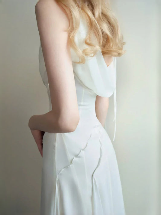 Ivory maxi bridesmaid dress, alternate view showing the bodice and skirt