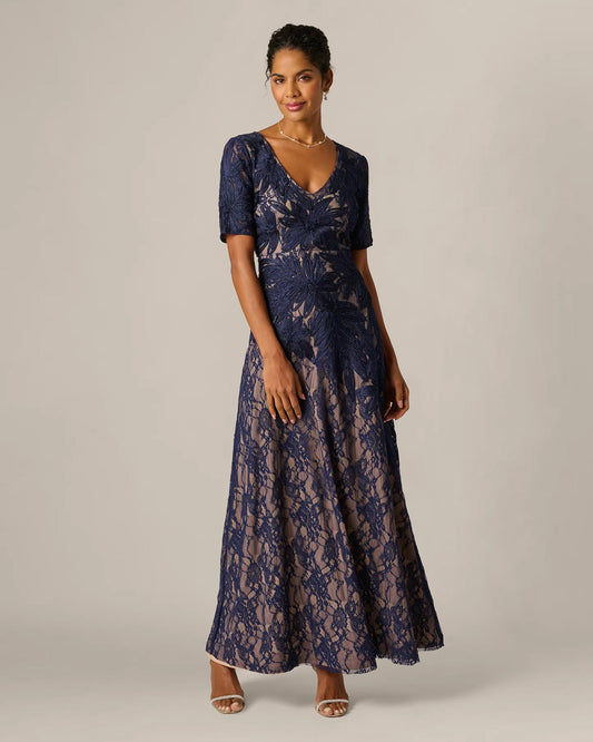 short-sleeve a-line maxi mother of the bride dress - image 2