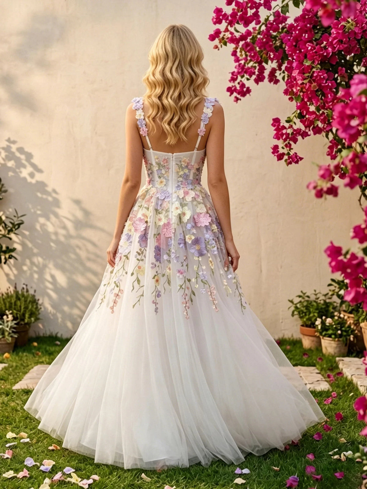 Ivory white floor-length wedding dress, alternate view showing the bodice and skirt