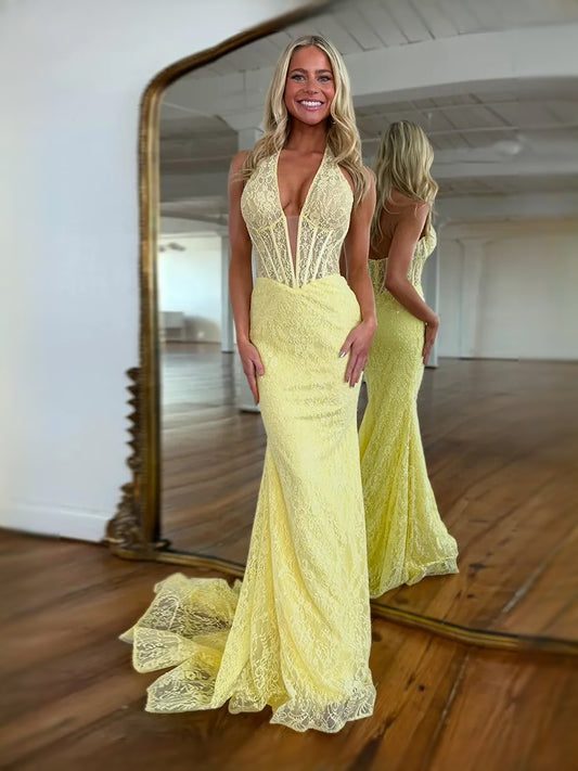 Daffodil maxi prom dress, back view showing the rear of the dress
