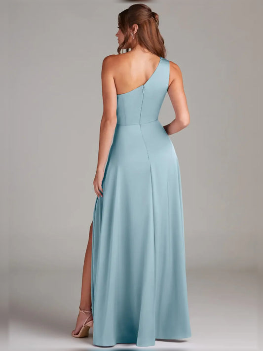 Sky Blue a-line floor-length formal dress with draping, alternate view