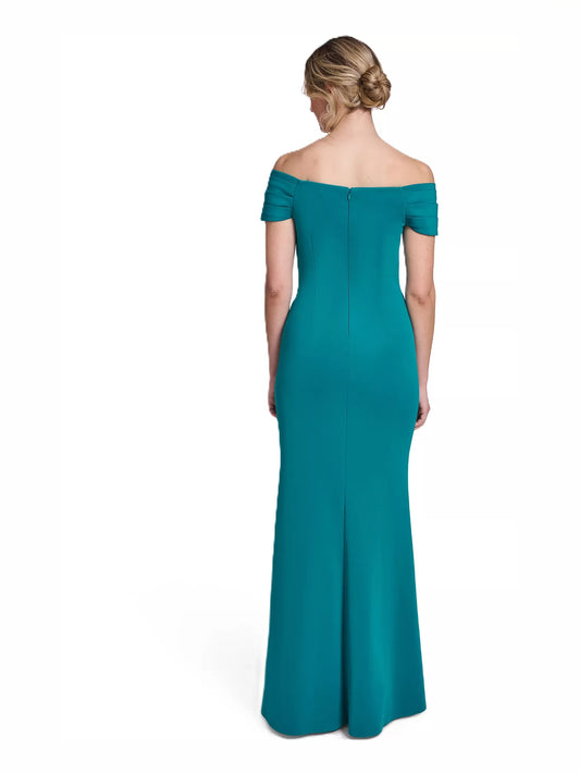 Teal mermaid floor-length formal dress with ruching, alternate view