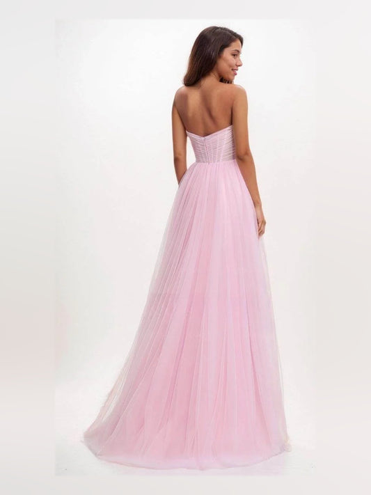 Light Pink maxi prom dress, alternate view showing the bodice and skirt