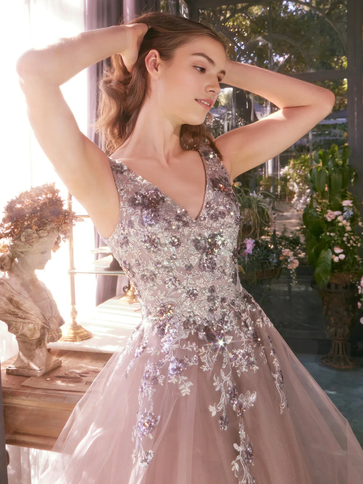 Rose Gold floor-length prom dress, alternate view showing the dress shape and hem