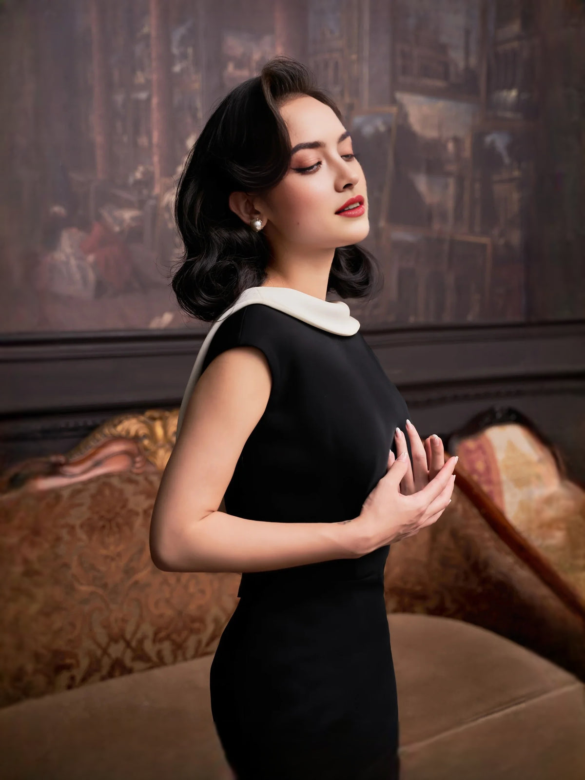Black maxi prom dress, alternate view showing the dress shape and hem