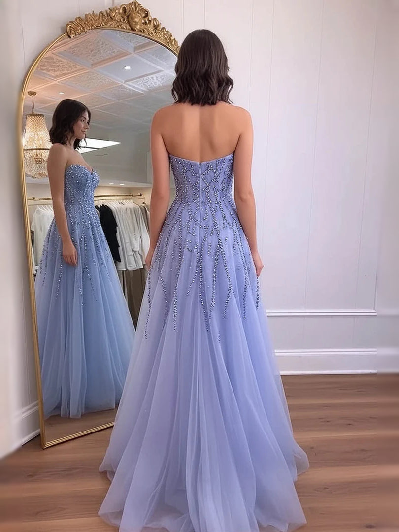 Lilac maxi prom dress, alternate view showing the dress shape and hem