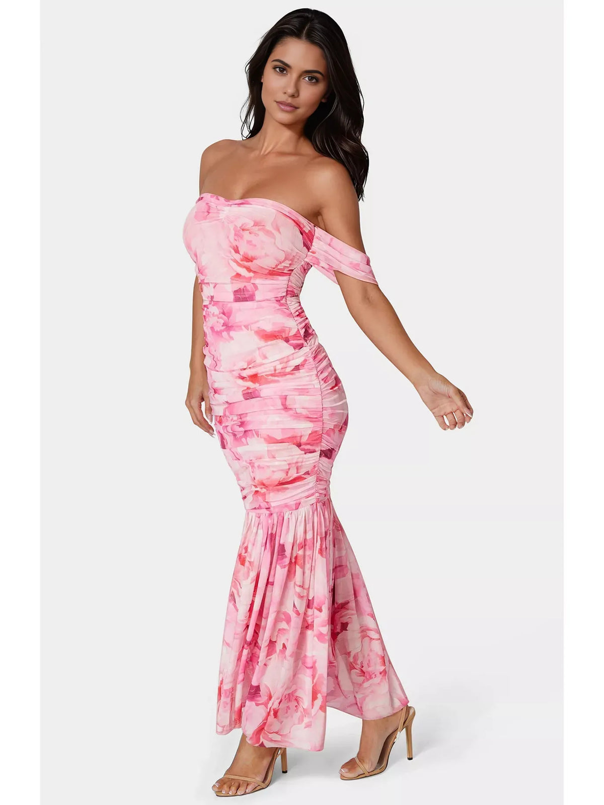 As Picture mermaid maxi formal dress with floral print, alternate view