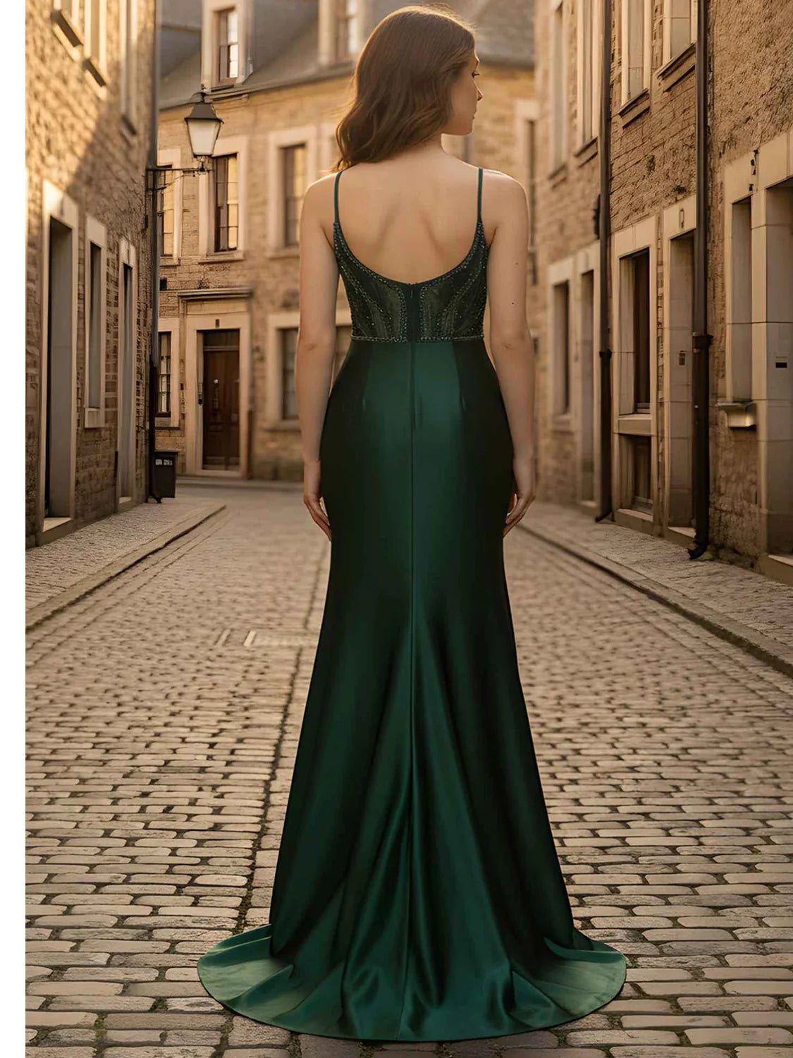 Dark Green floor-length prom dress, alternate view showing the dress shape and hem