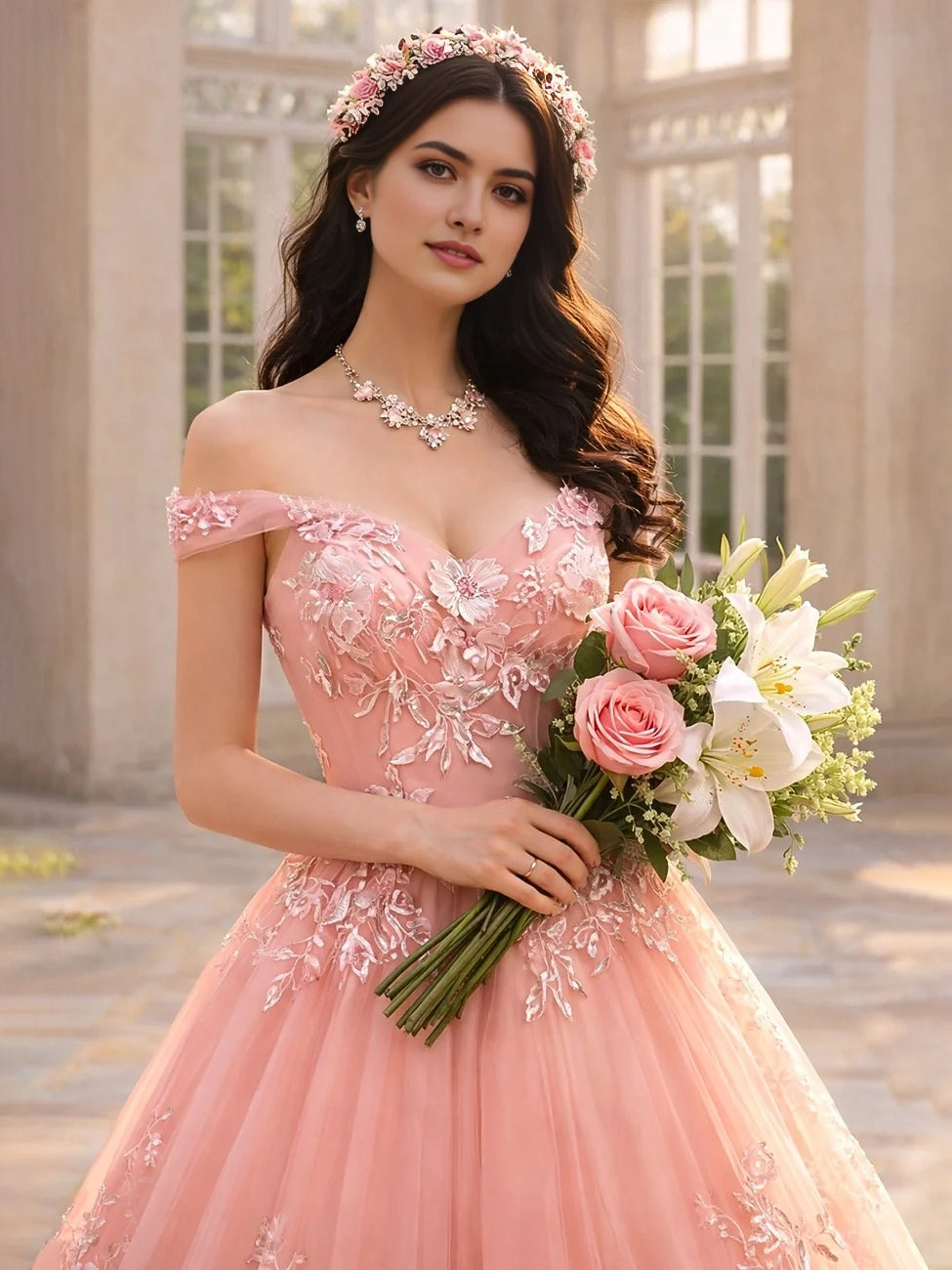 Pearl Pink floor-length prom dress, alternate view showing the dress shape and hem