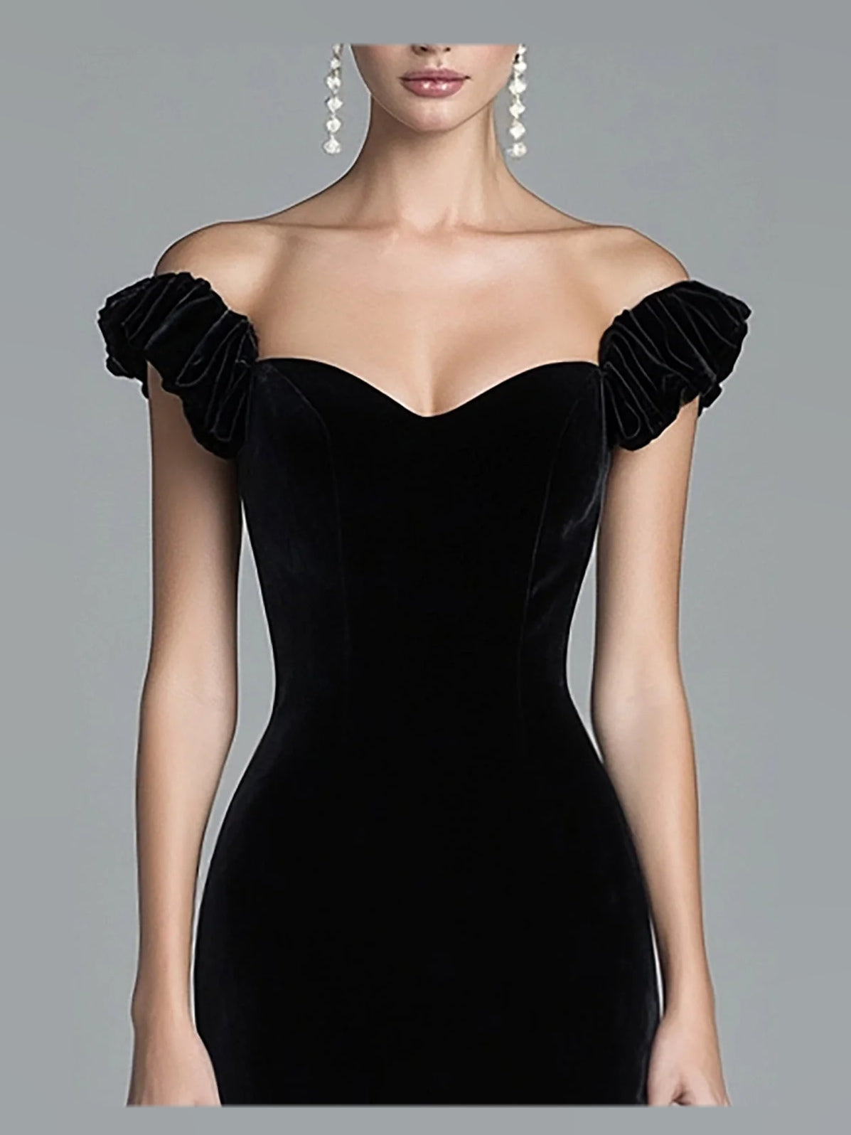 Black high-low prom dress, alternate view showing the dress shape and hem
