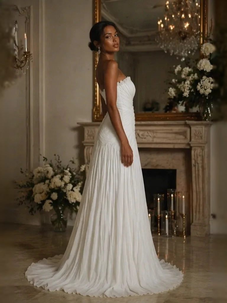 Ivory floor-length wedding dress, alternate view showing the dress shape and hem