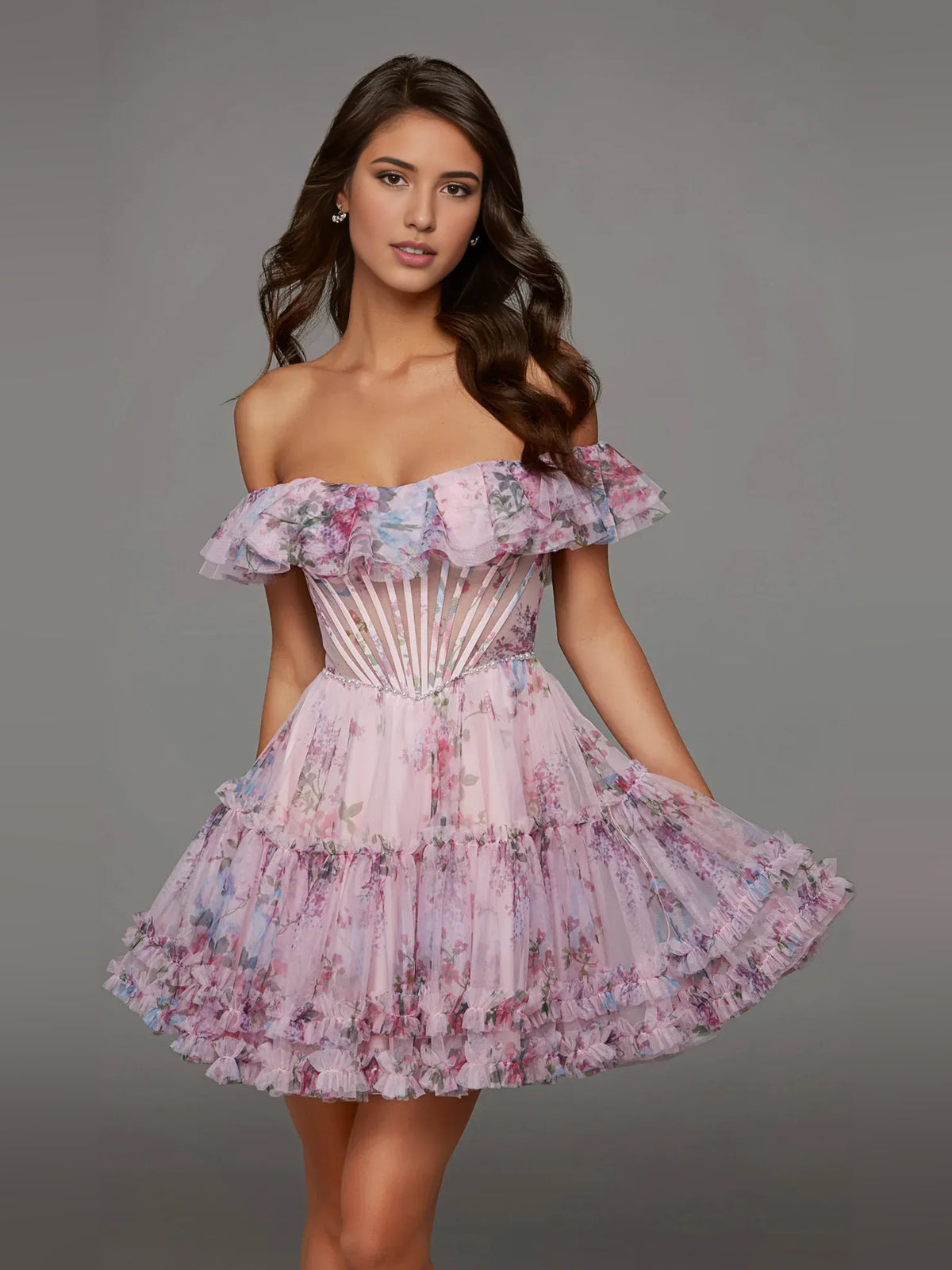 As Picture mini homecoming dress, alternate view showing the dress shape and hem
