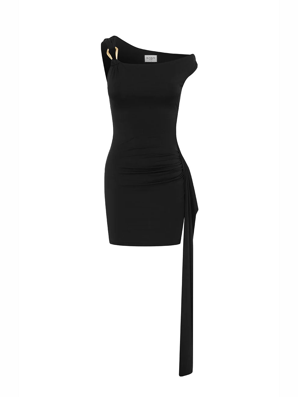 BLACK mini homecoming dress, alternate view showing the dress shape and hem