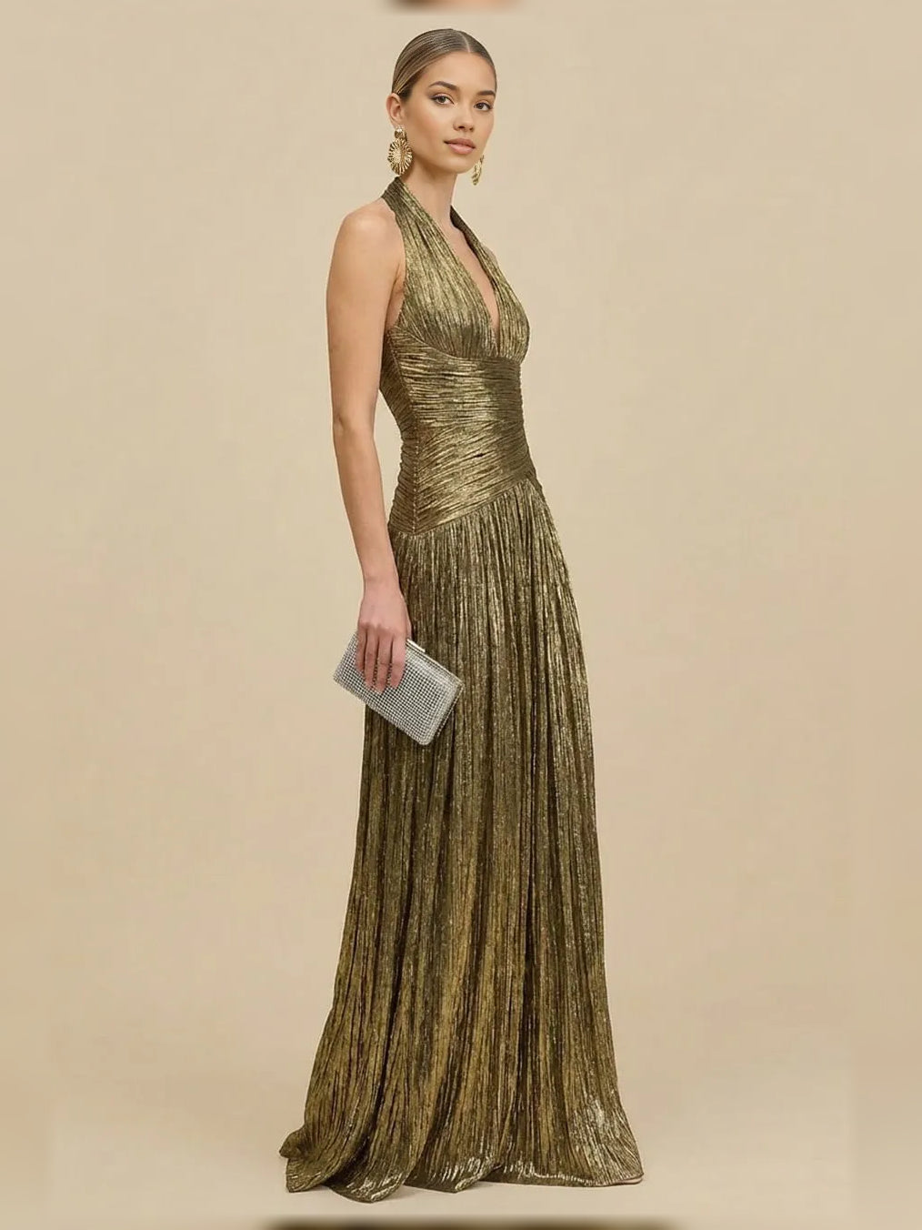 As Picture a-line floor-length formal dress with pleated skirt, alternate view showing the bodice