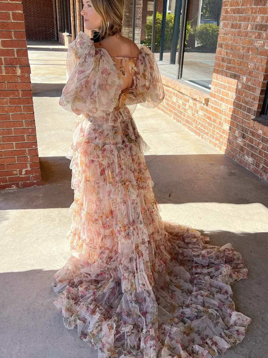As Picture maxi prom dress, alternate view showing the dress shape and hem
