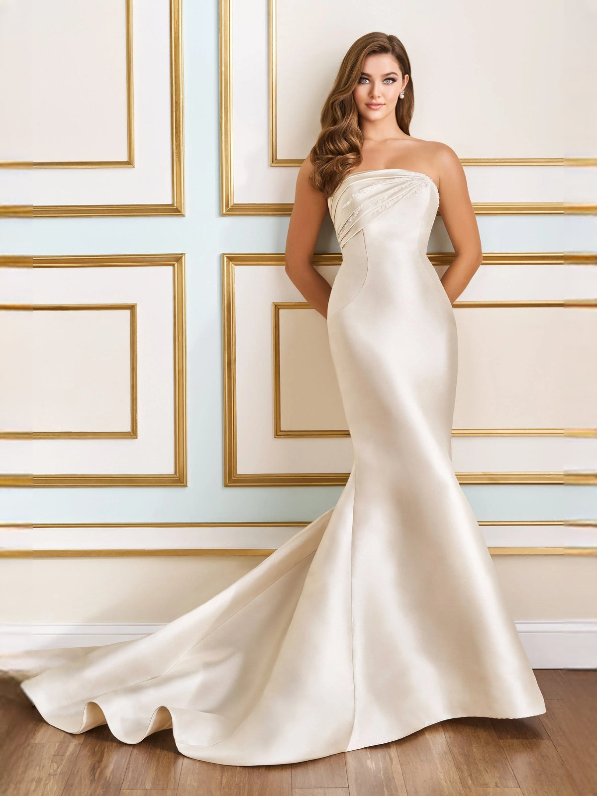 Ivory floor-length wedding dress, alternate view showing the dress shape and hem