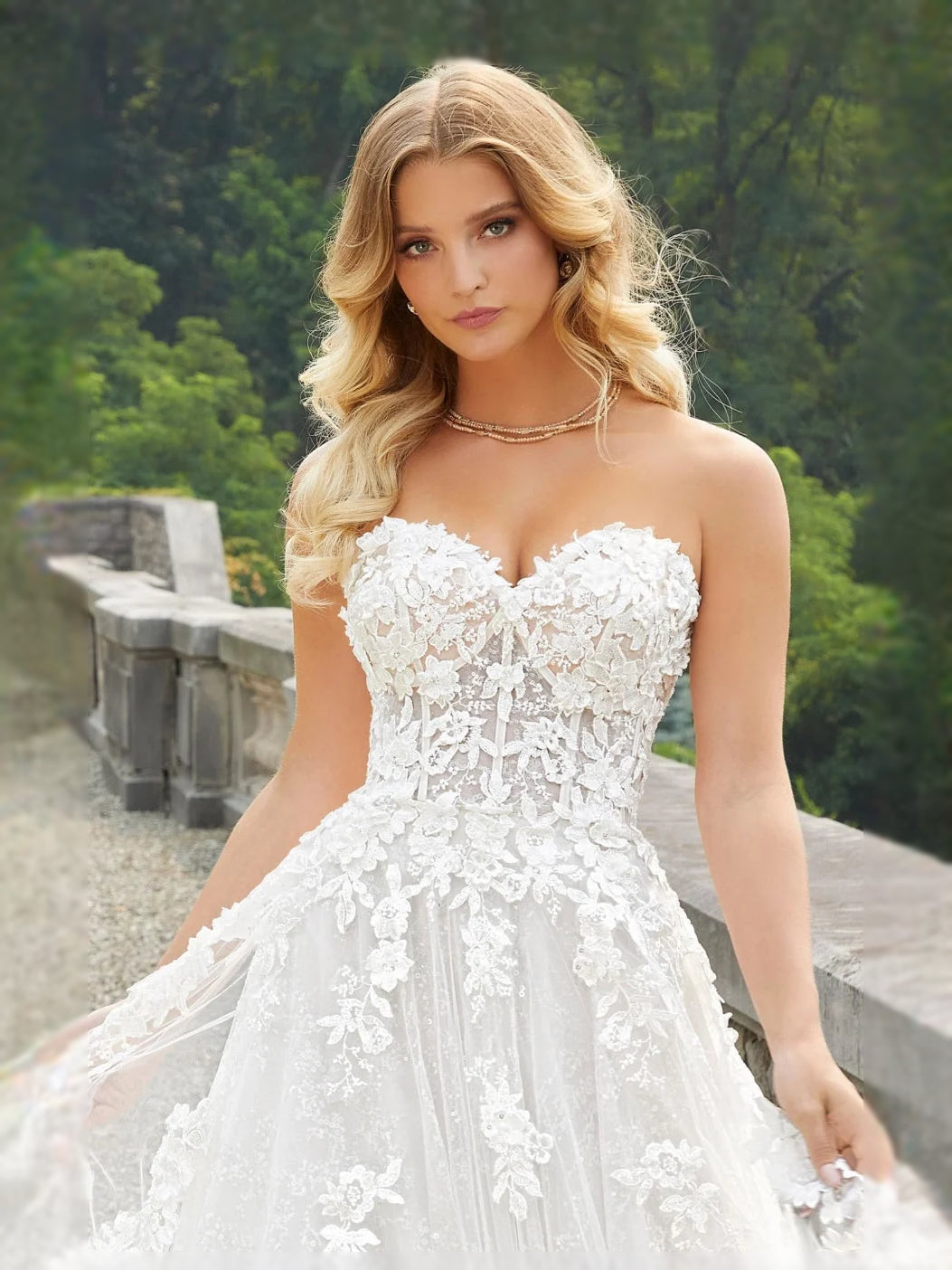 Ivory floor-length wedding dress, alternate view showing the dress shape and hem