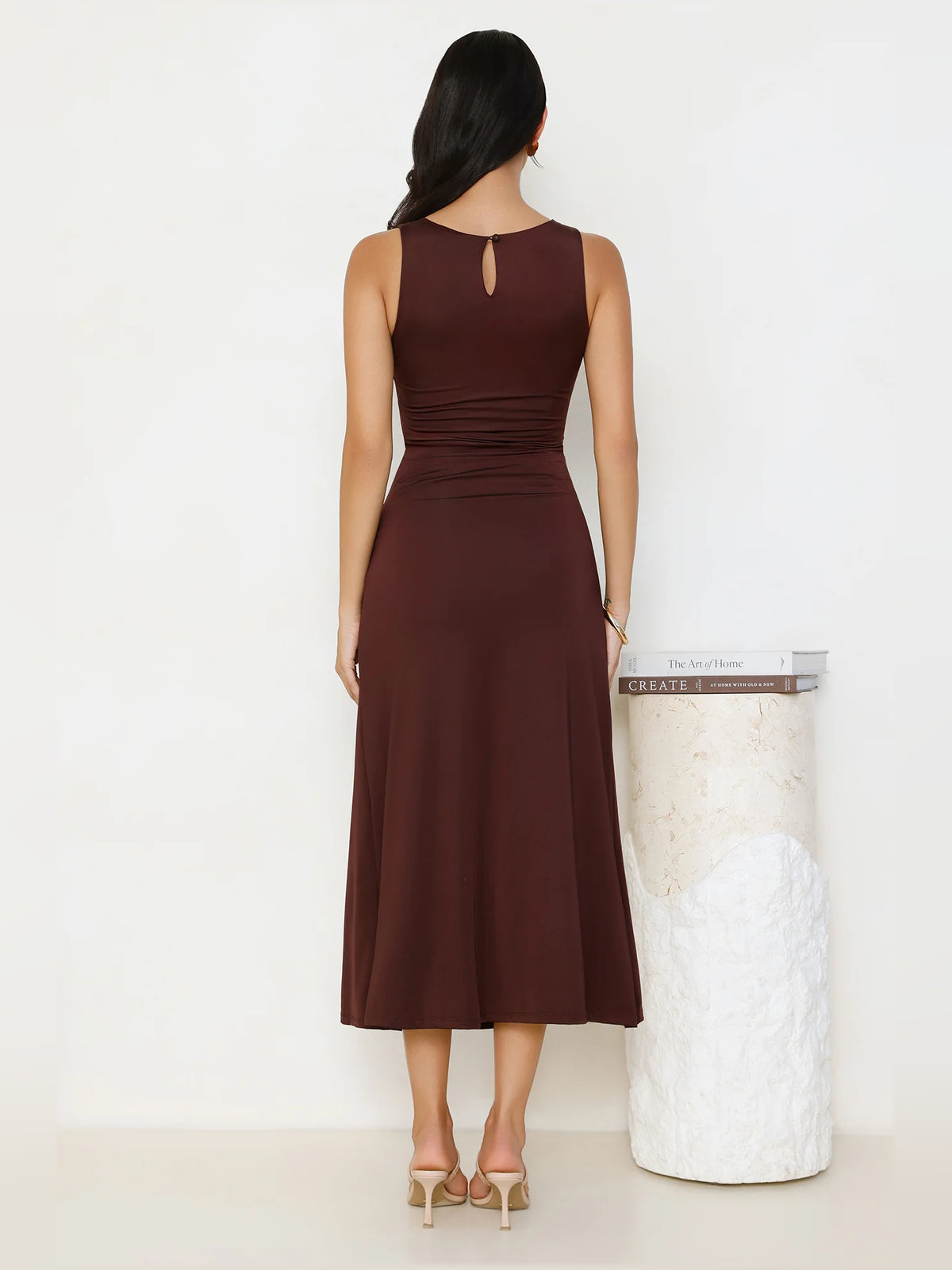 Chocolate midi formal dress, alternate view showing the waist