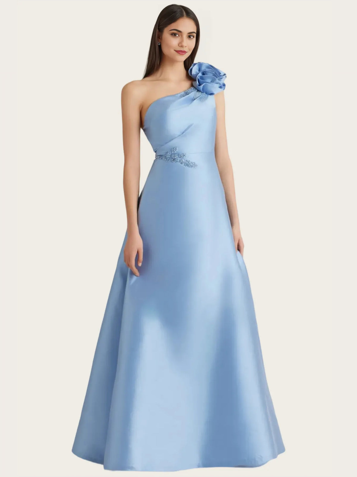 Light Blue a-line floor-length formal dress with beading, alternate view showing the waist
