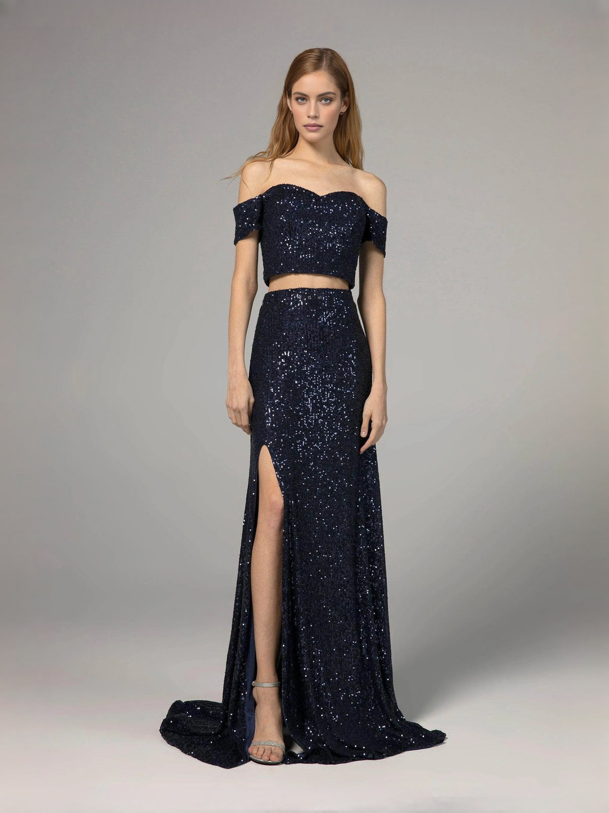Dark Navy floor-length prom dress, alternate view showing the overall dress design