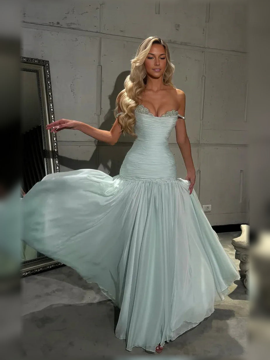 Baby Blue mermaid floor-length formal dress with beading, alternate view showing the waist