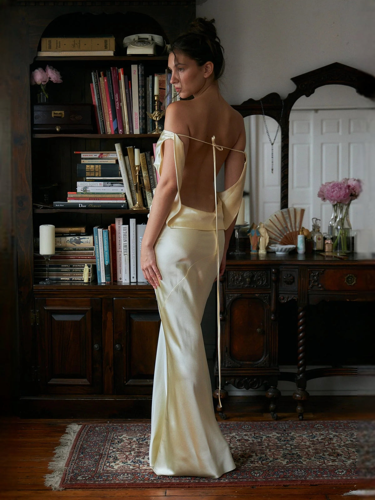 Ivory white floor-length prom dress, alternate view showing the overall dress design