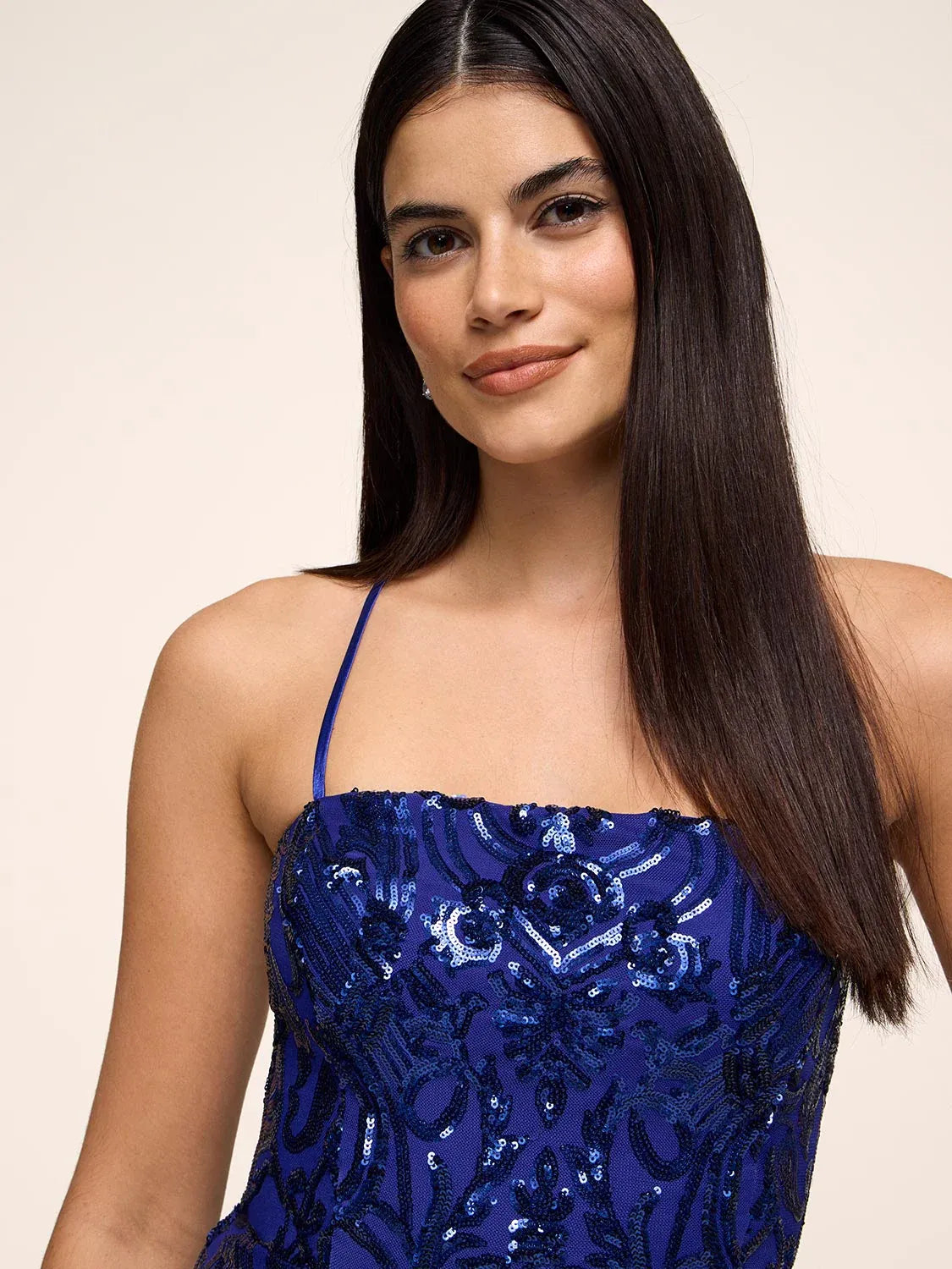 Royal Blue mermaid floor-length formal dress with floral print, alternate view