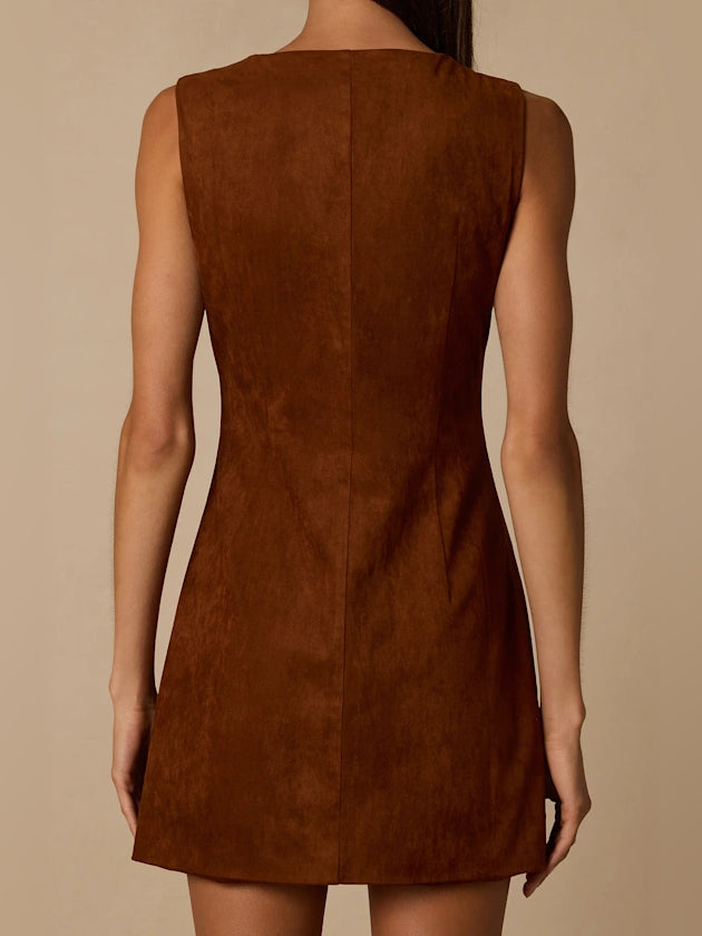 Brown mini homecoming dress, alternate view showing the overall dress design